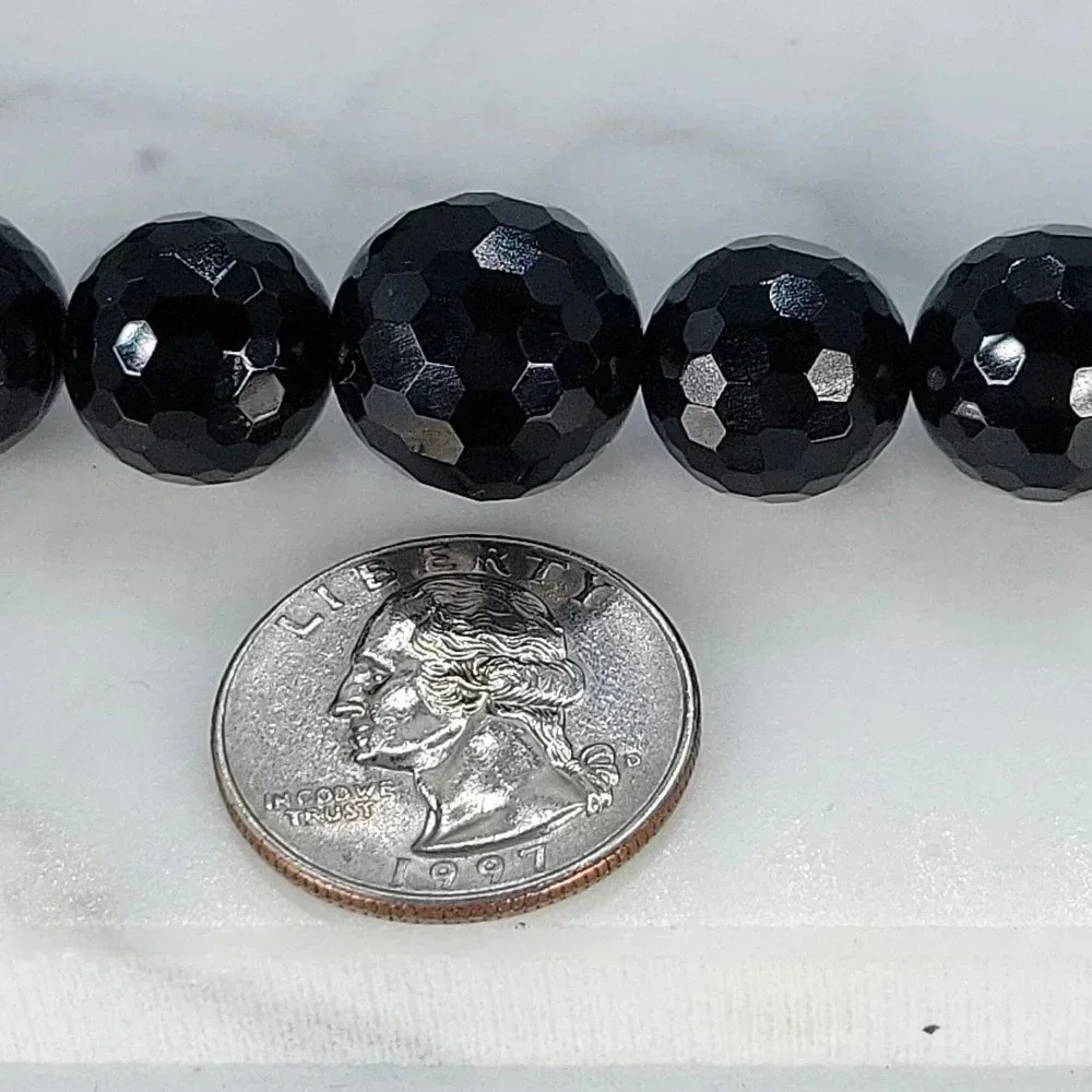 Vintage Black Glass Bead Necklace Faceted Sparkle 18